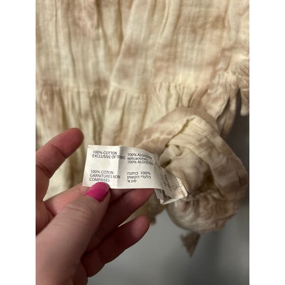 Black Tape Tank Cream Tan Crochet Neck Side Tie Sleeveless Babydoll Top Small - Picture 7 of 11